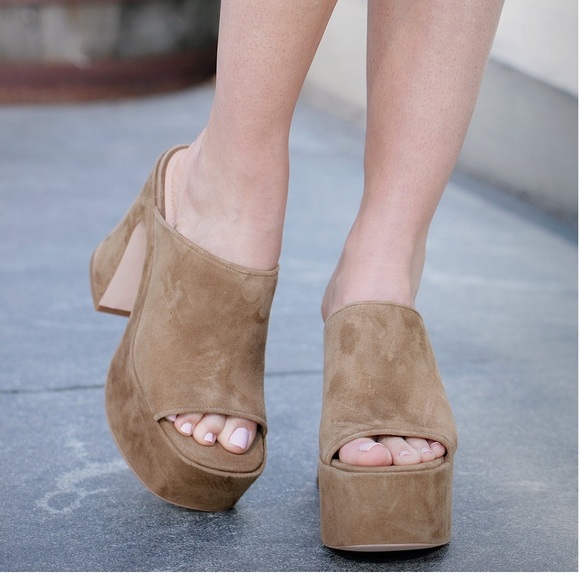 COACH Bobi suede slip on platform open square toe sandals Sz 8 1/2 - Picture 16 of 16